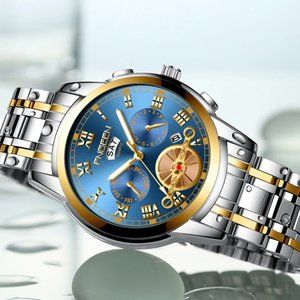 Men's Watch Relojes De Hombre Stainless Steel Quartz Classic Waterproof FNGEEN
